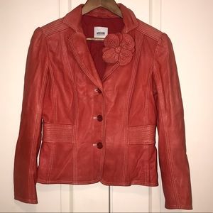 Moschino Cheapandchic Leather Jacket with Flower Appliqué Red